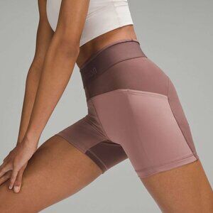 EUC Lululemon Logo Waistband Everlux Training Short 4" Dark Oxide & Rose size 6